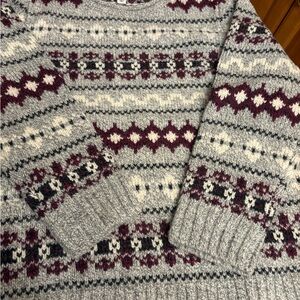 L.L. Bean Men’s Gray and Burgundy Patterned Wool Sweater
